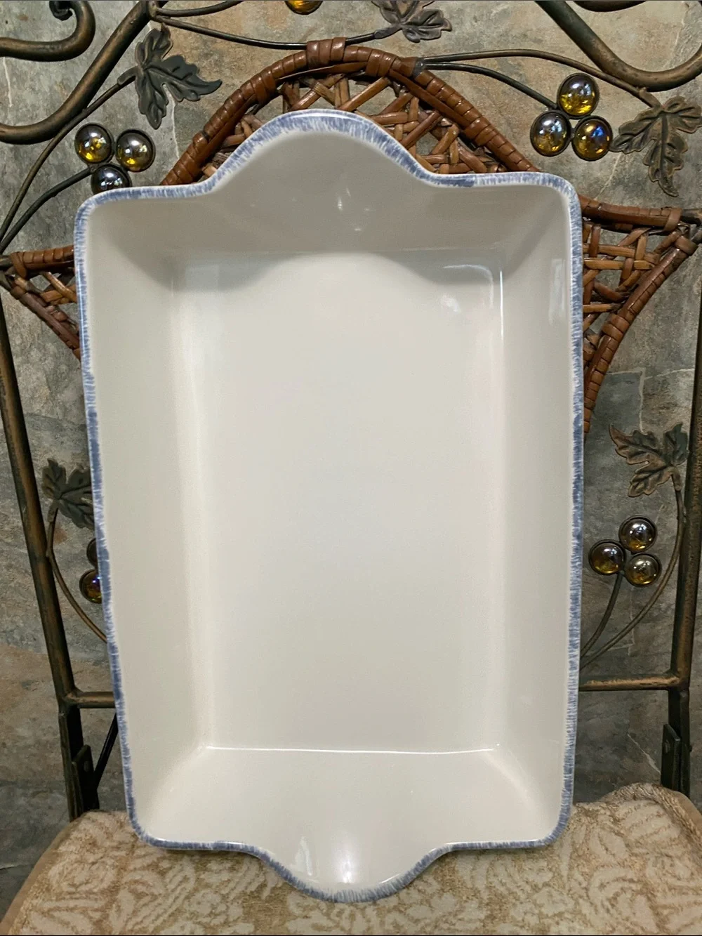 Mr. food blue Harbor Ceramic lasagna rectangular baking dish handles rare